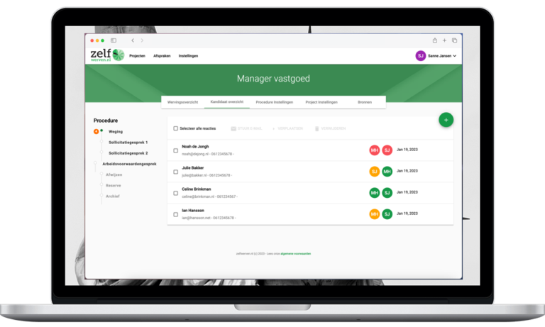 Zelfwerven software interface